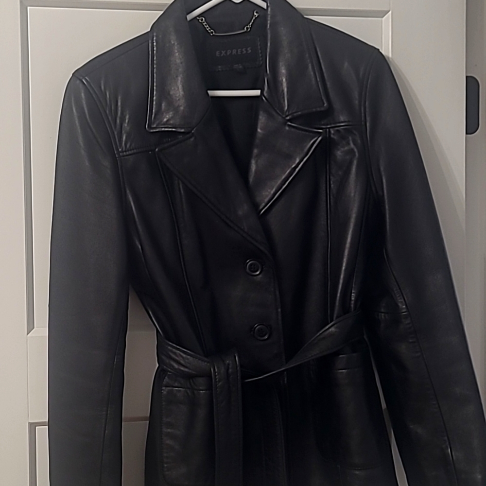 Express Women's Sleek Black Leather Coat